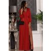 Czerwona brokatowa długa suknia wieczorowa z rękawem - Salma bis 2
