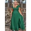 Zielona wieczorowa suknia z dekoltem V i brokatową spódnicą na krótki rękaw- LaKey Carmen 1
