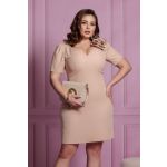 Beżowa trapezowa sukienka wizytowa mini z różą Emma PLUS SIZE 1