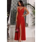Czerwona brokatowa sukienka na wąskich ramiączkach na wesele - Paris 1