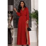 Czerwona brokatowa długa suknia wieczorowa z rękawem - Salma bis 1
