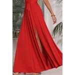 Czerwona brokatowa długa suknia wieczorowa na ramiączkach koperta - Salma PLUS SIZE 7