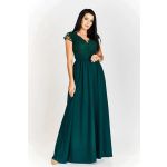Wieczorowa zielona długa suknia satynowa z koronką i dekoltem - Chantell 1