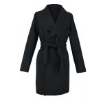 Czarny oversizowy ocieplany płaszcz flauszowy- wiosna, jesień -  LaKey 004B dostawa w 24h