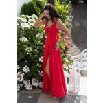 Czerwona zwiewna sukienka z koła na cienkich ramiączkach na wesele - Paris 2