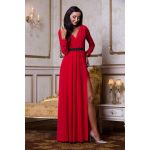 Czerwona zwiewna długa suknia wieczorowa z rękawem - Salma bis 8