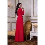 Czerwona zwiewna długa suknia wieczorowa z rękawem - Salma bis 7