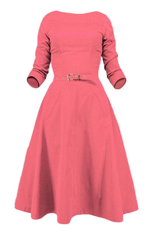 Trapezowa różowa sukienka midi z rękawem LaKey 164 