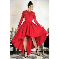 Czerwona asymetryczna suknia z koronką i odkrytymi plecami Dafne - Czerwona asymetryczna suknia z koronką i odkrytymi plecami Dafne 1