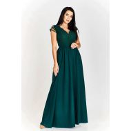 Wieczorowa zielona długa suknia satynowa z koronką i dekoltem - Chantell - Wieczorowa zielona długa suknia satynowa z koronką i dekoltem - Chantell 1