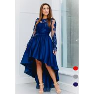 Granatowa asymetryczna suknia z koronką i odkrytymi ramionami Dafne - LaKey Dafne koronkowa asymetryczna sukienka 1