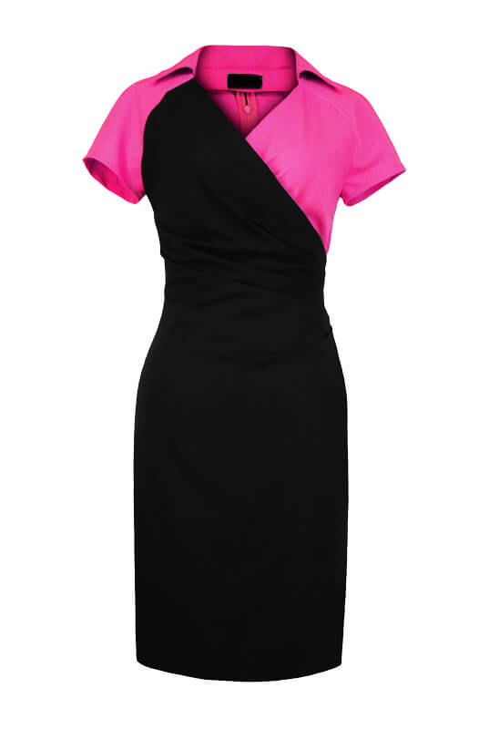 Kopertowa różowa dopasowana sukienka wyszczuplająca z rękawkiem - LaKey 202 dostawa w 24h