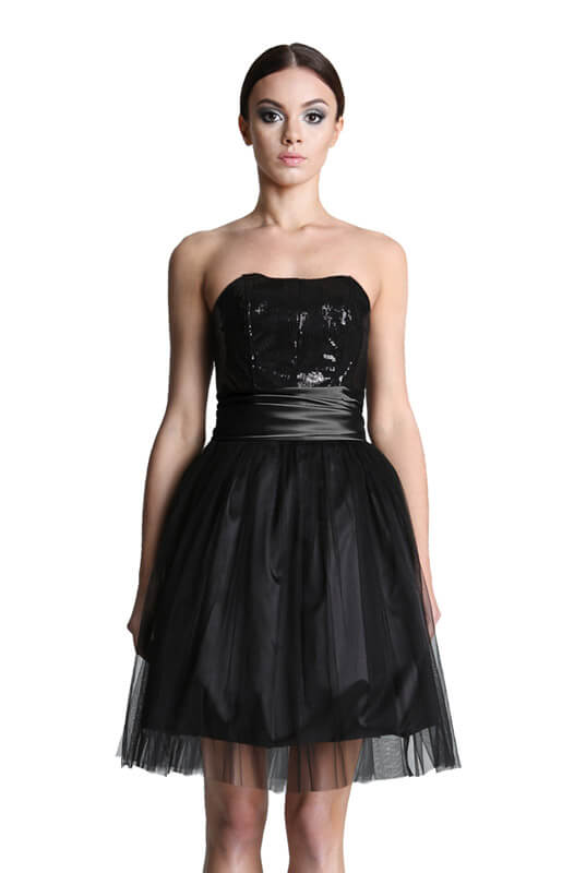 Czarna cekinowa mini sukienka gorsetowa z tiulem LaKey 223