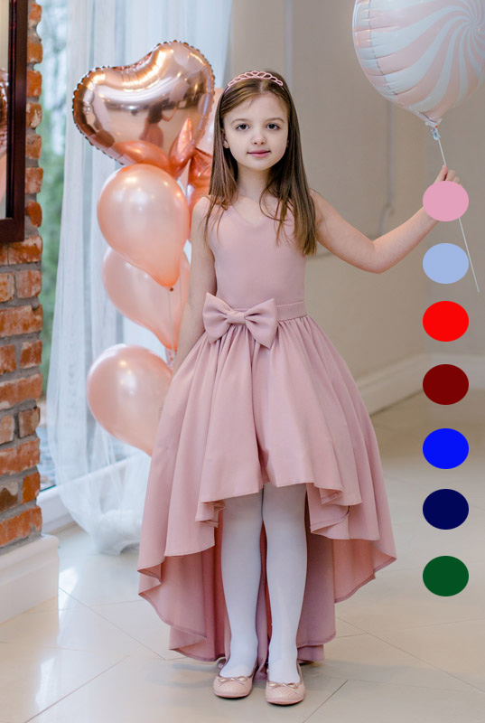 Asymetryczna sukienka na wesele dla dziewczynki model Dolores kolory