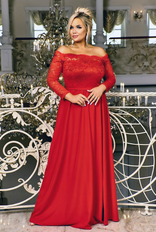 Długa czerwona wieczorowa suknia hiszpanka z koronką - LaKey Cleopatra