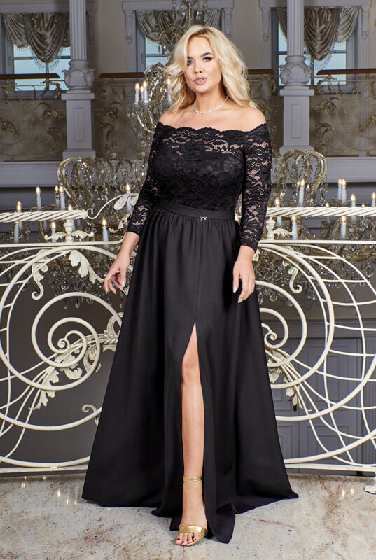 Długa czarna wieczorowa suknia hiszpanka z koronką - LaKey Cleopatra