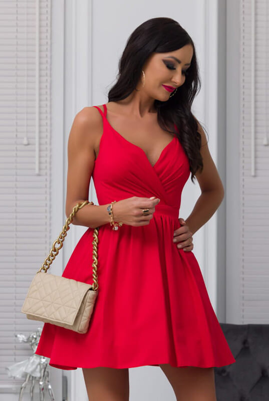 Krótka sukienka gładka czerwona na ramiączkach na wesele Lily 8