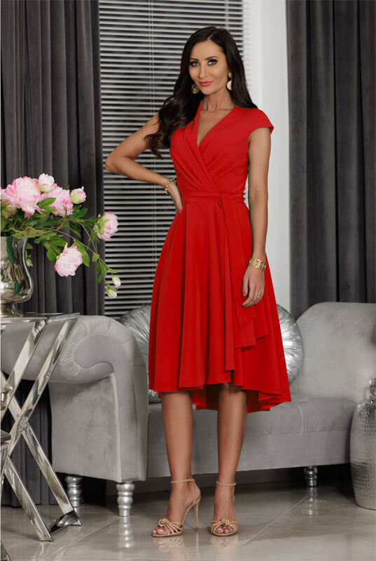 Rozkloszowana sukienka MIDI z dekoltem Kiara czerwona
