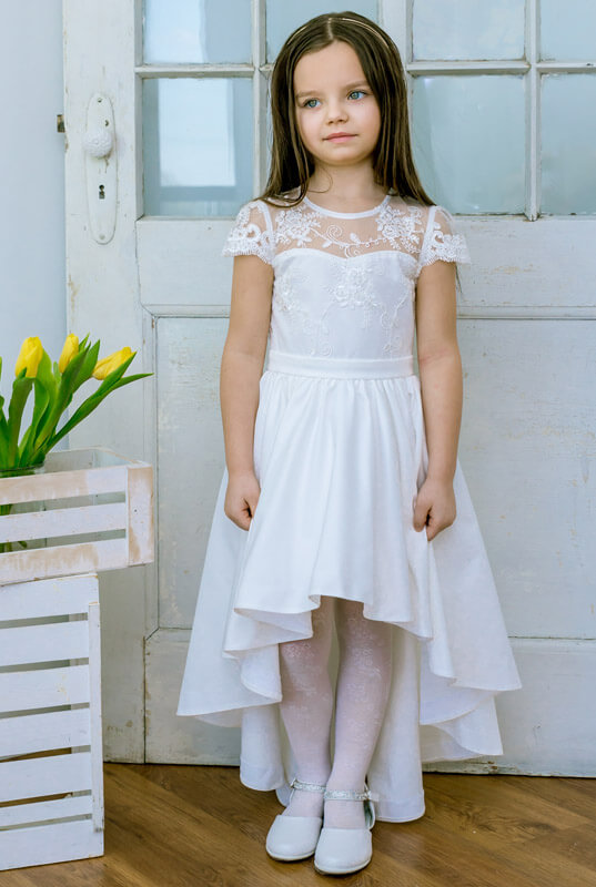 Asymetryczna jasna sukienka koronkowa komunijna, na przebranie - LaKey Alessandra