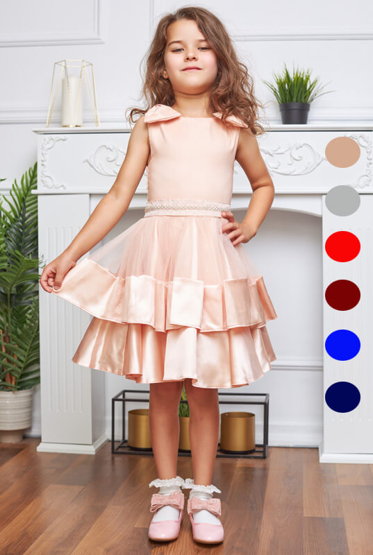 Rozkloszowana satynowa sukienka tiulowa z falbankami Barbie kolory
