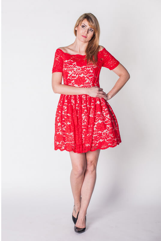 LaKey Cleo Czerwono-ecru sukienka koronkowa 1