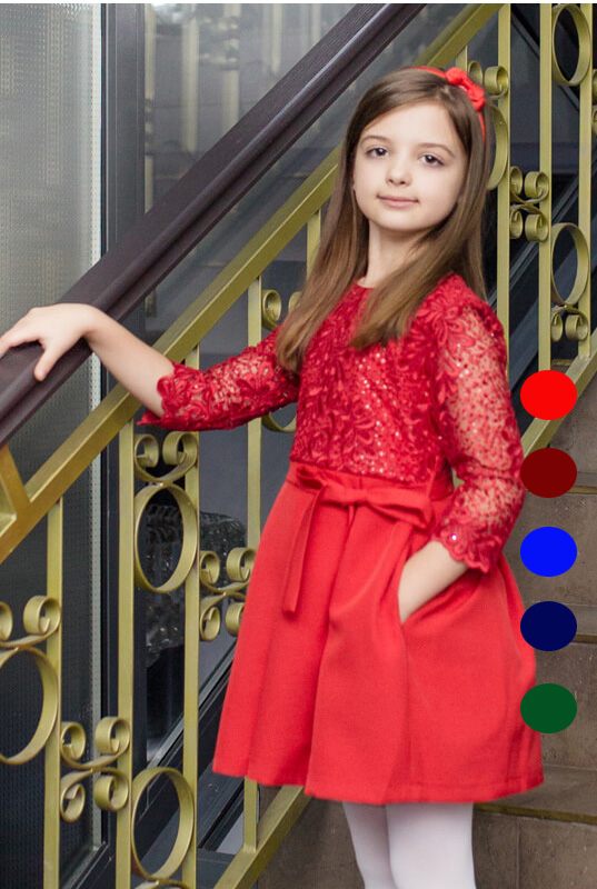 Koronkowa sukienka z rękawem dla dziewczynki model Dominika- wybór kolorów