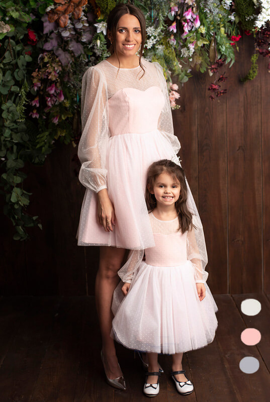 Sukienka gorsetowa z kropkowanym tiulem LaKey Tara zestaw sukienek mama i córka - sukienka dla mamy