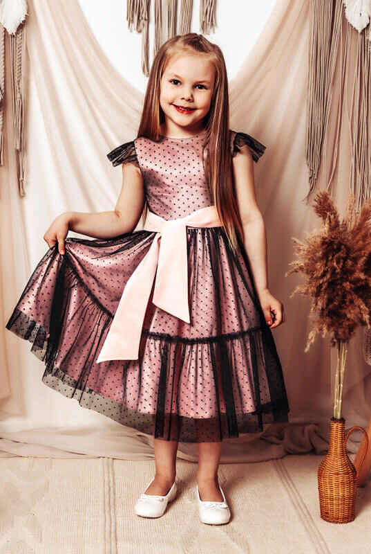 Tiulowa sukienka midi groszki dla dziewczynki - model Kinga