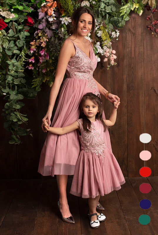 Zwiewna tiulowa sukienka MIDI LaKey Lidia zestaw sukienek mama i córka - sukienka dla córki